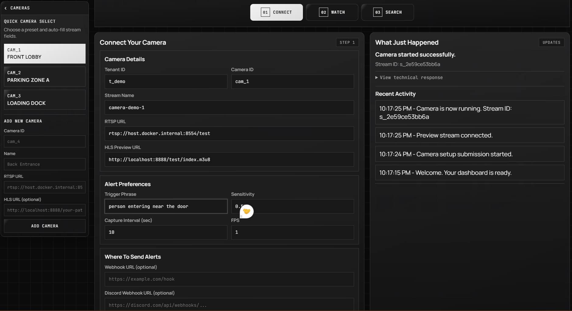 Vigilens system setup - configure streams, triggers, and thresholds