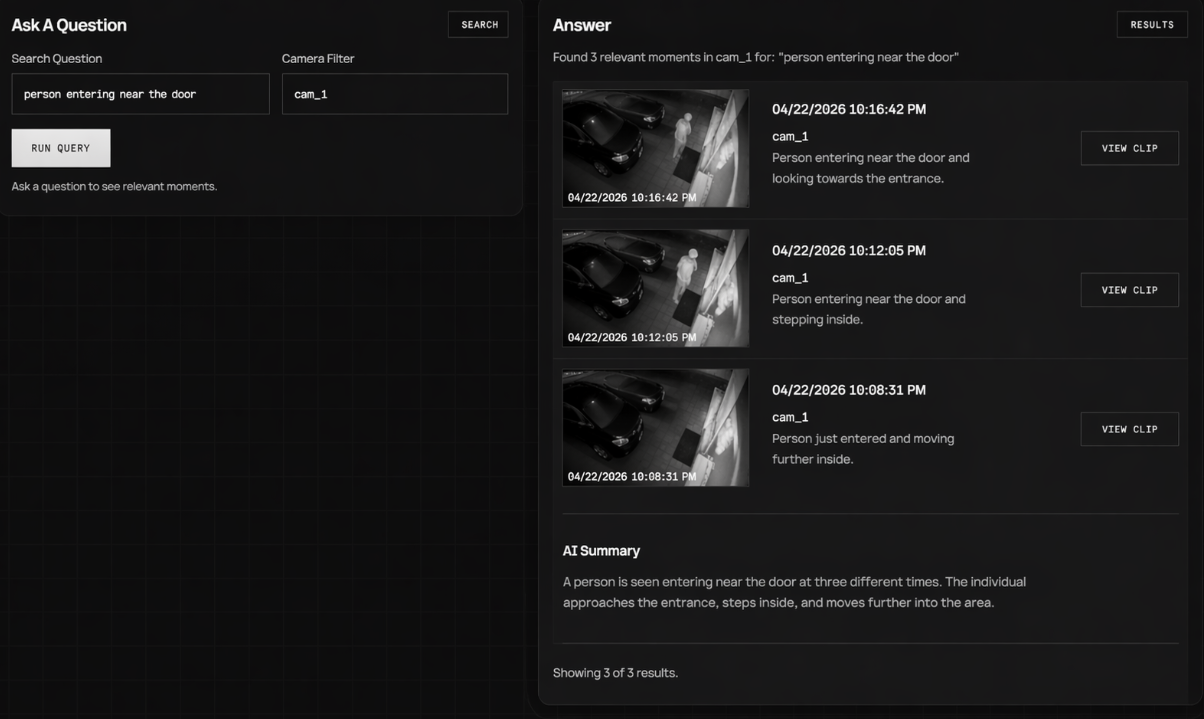 Vigilens natural language query over video history